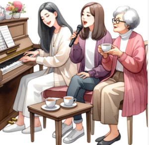 playing piano with family members at home