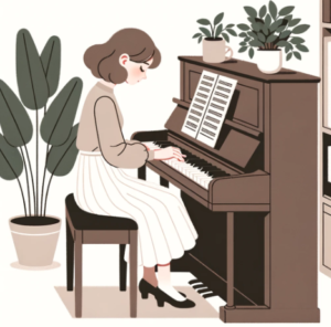 playing piano alone at home